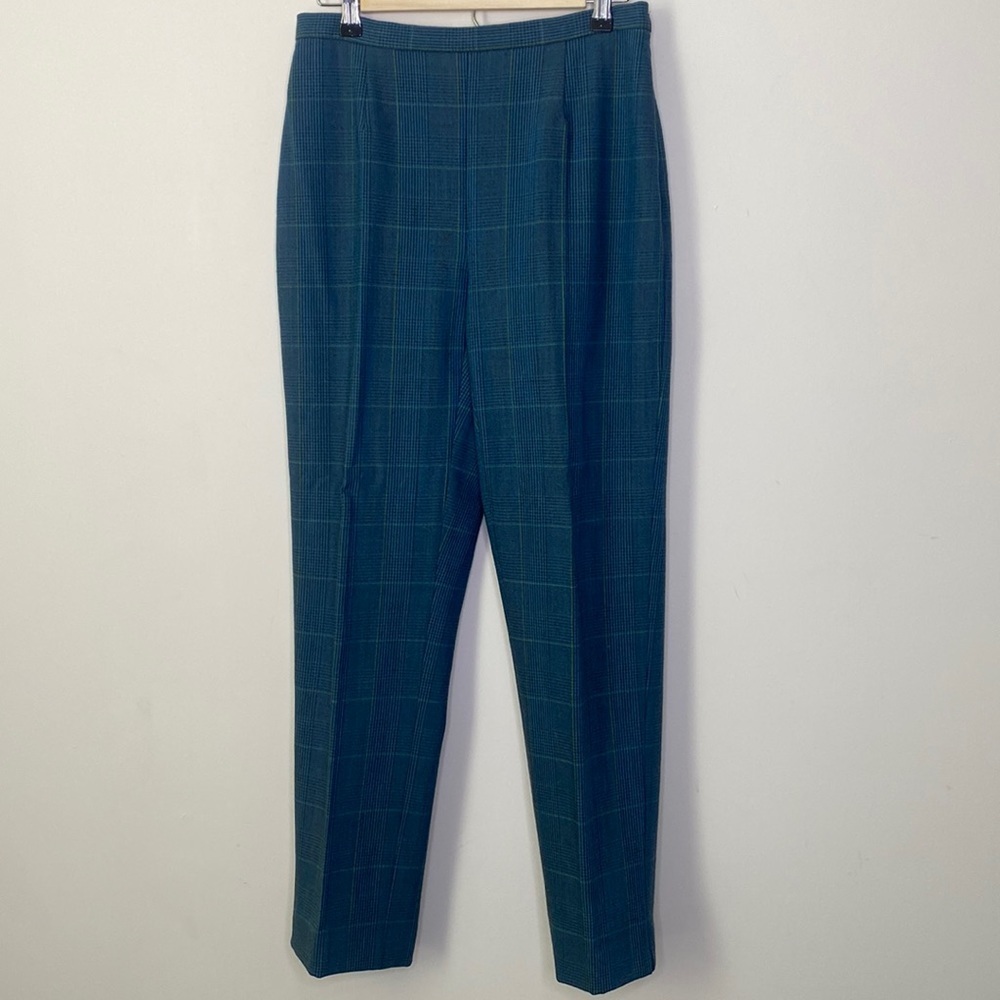 Kenzo Jungle plaid‎ wool blend pants Women's Size 8 Blue/Green